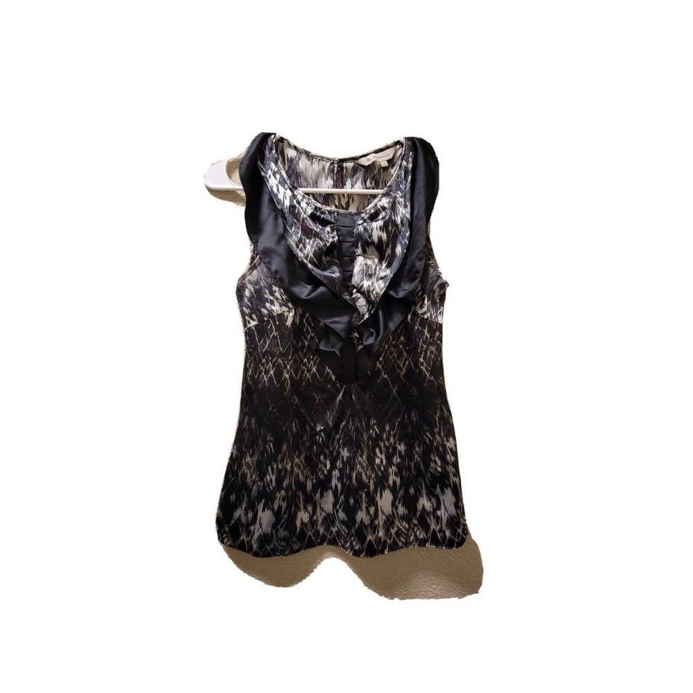BG BCBGeneration Women’s Size X-Small Black Gray Blouse Ruffled Sleeveless